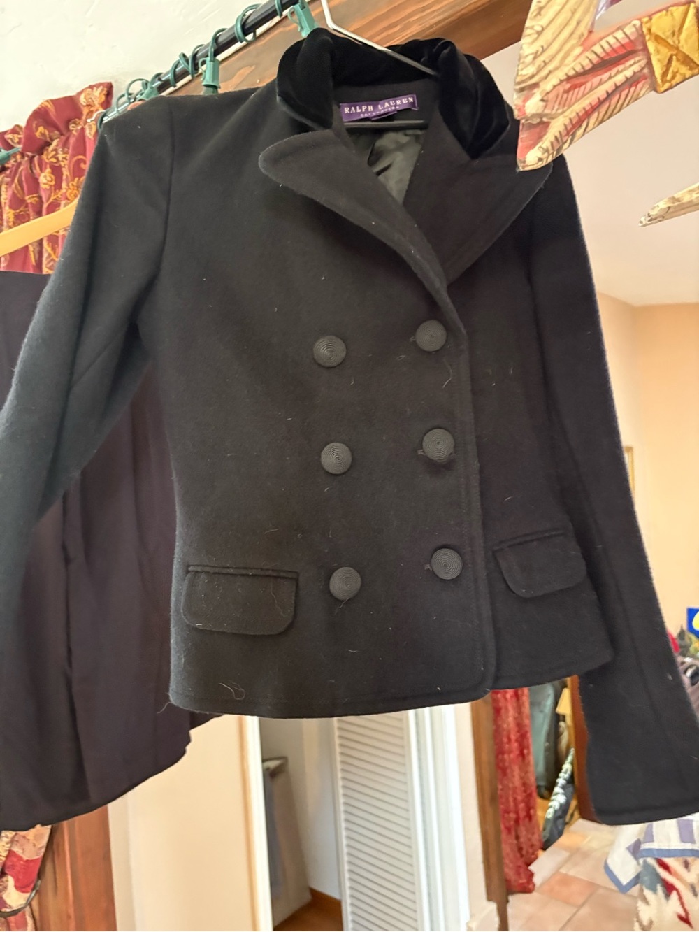Vintage Ralph Lauren Black Wool Double Breasted Blazer Jacket Made in USA